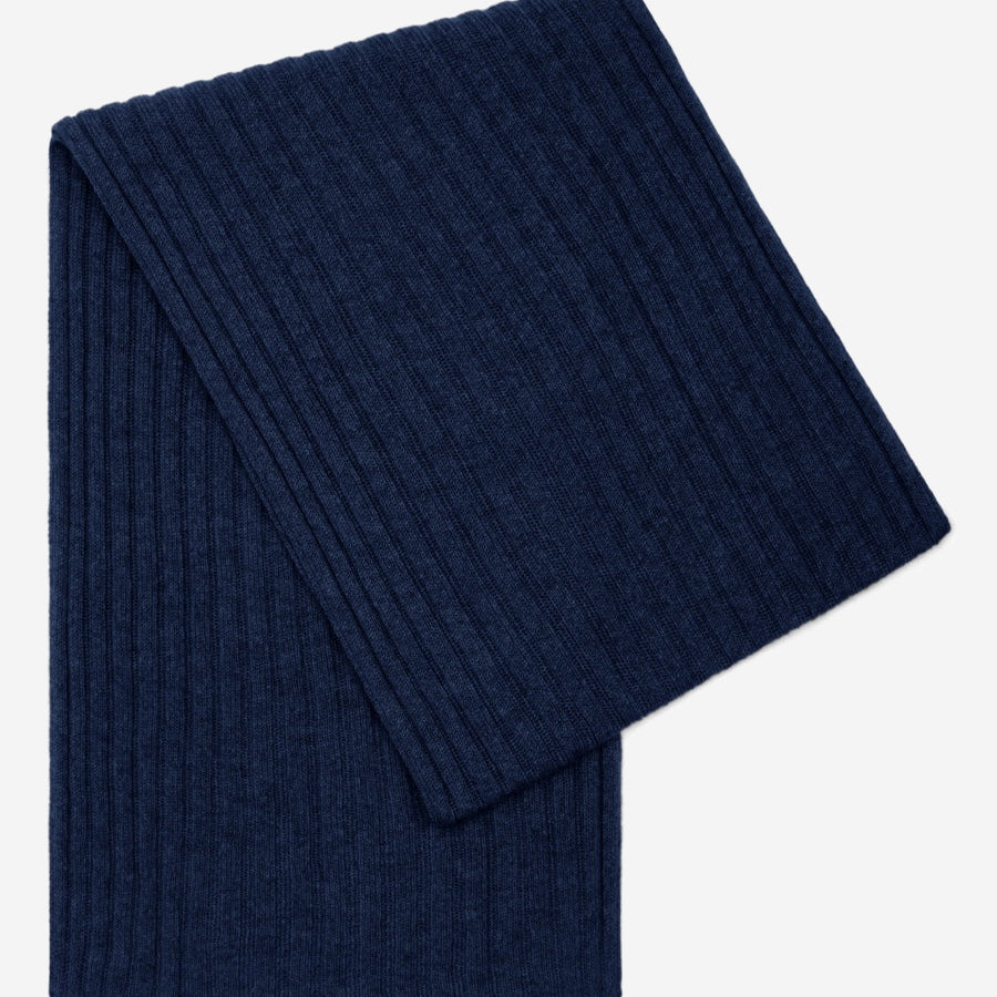 Napoli (navy blue) - 100% cashmere ribbed scarf (unisex) - Fratelli Orsini - Luxury Cashmere Scarf - Handmade in Italy - 1   