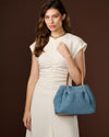 Celestina (sky blue) - Women's Italian raffia handbag with calf leather handles