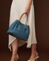 Celestina (sky blue) - Women's Italian raffia handbag with calf leather handles