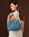 Celestina (sky blue) - Women's Italian raffia handbag with calf leather handles