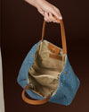 Celestina (sky blue) - Women's Italian raffia handbag with calf leather handles