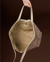 Clarissa (beige / white) - Women's Italian raffia tote bag with calf leather trim