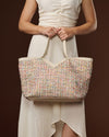 Clarissa (beige / white) - Women's Italian raffia tote bag with calf leather trim