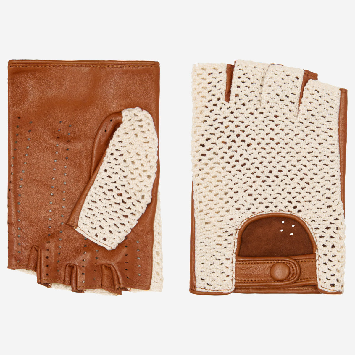 Dario (cognac) - Hand-sewn Italian crochet driving gloves from lambskin leather - Fratelli Orsini - Luxury Leather Gloves - Handmade in Italy - 1