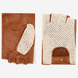 Dario (cognac) - Hand-sewn Italian crochet driving gloves from lambskin leather - Fratelli Orsini - Luxury Leather Gloves - Handmade in Italy - 1