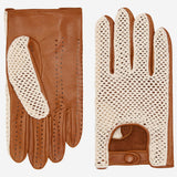Valeria (cognac) - Hand-sewn Italian crochet driving gloves from lambskin leather - Fratelli Orsini - Luxury Driving Gloves - Handmade in Italy - 1