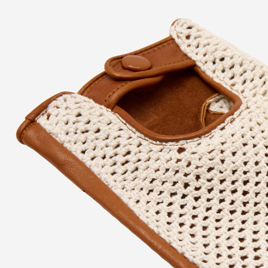 Arturo (cognac) - Hand-sewn Italian crochet driving gloves from lambskin leather - Fratelli Orsini - Luxury Leather Gloves - Handmade in Italy - 2