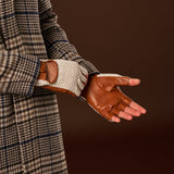 Dario (cognac) - Hand-sewn Italian crochet driving gloves from lambskin leather - Fratelli Orsini - Luxury Leather Gloves - Handmade in Italy - 5
