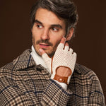 Dario (cognac) - Hand-sewn Italian crochet driving gloves from lambskin leather - Fratelli Orsini - Luxury Leather Gloves - Handmade in Italy - 6