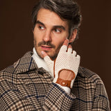 Dario (cognac) - Hand-sewn Italian crochet driving gloves from lambskin leather - Fratelli Orsini - Luxury Leather Gloves - Handmade in Italy - 6
