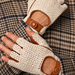 Dario (cognac) - Hand-sewn Italian crochet driving gloves from lambskin leather - Fratelli Orsini - Luxury Leather Gloves - Handmade in Italy - 11