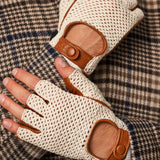 Dario (cognac) - Hand-sewn Italian crochet driving gloves from lambskin leather - Fratelli Orsini - Luxury Leather Gloves - Handmade in Italy - 11