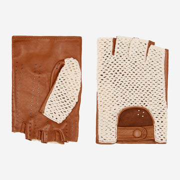 Dario (cognac) - Hand-sewn Italian crochet driving gloves from lambskin leather