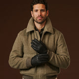 Diego (black) - Italian gloves made of American deerskin leather with rabbit fur lining