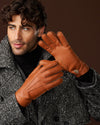 Diego (cognac) - Italian gloves made of American deerskin leather with rabbit fur lining