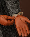 Diego (cognac) - Italian gloves made of American deerskin leather with rabbit fur lining