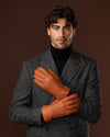 Diego (cognac) - Italian gloves made of American deerskin leather with rabbit fur lining