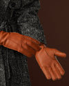 Diego (cognac) - Italian gloves made of American deerskin leather with rabbit fur lining