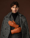 Diego (cognac) - Italian gloves made of American deerskin leather with rabbit fur lining