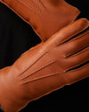 Diego (cognac) - Italian gloves made of American deerskin leather with rabbit fur lining