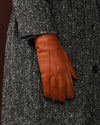 Diego (cognac) - Italian gloves made of American deerskin leather with rabbit fur lining