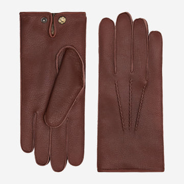 Diego (brown) - Italian gloves made of American deerskin leather with rabbit fur lining
