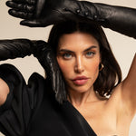 Elena (black) - Italian silk lined 12-button length leather opera gloves - Leather Gloves Online - Luxury Leather Gloves - 2