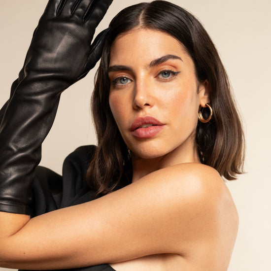 Elena (black) - Italian silk lined 8-button length leather opera gloves - Fratelli Orsini - Luxury Leather Gloves - Handmade in Italy - 3