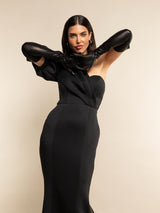 Elena (black) - Italian silk lined 16-button length leather opera gloves