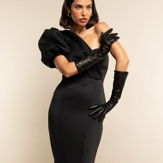 Elena (black) - Italian silk lined 8-button length leather opera gloves - Fratelli Orsini - Luxury Leather Gloves - Handmade in Italy - 4