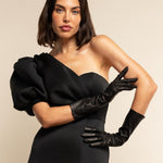 Elena (black) - Italian silk lined 6-button length leather opera gloves - Fratelli Orsini - Luxury Leather Gloves - Handmade in Italy - 7