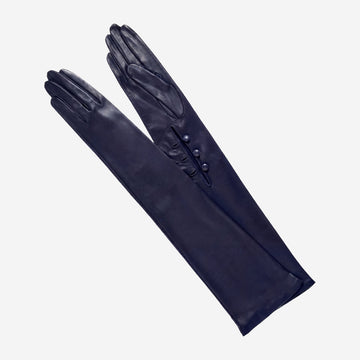 Elena (navy) - Italian silk lined 12-button length leather opera gloves