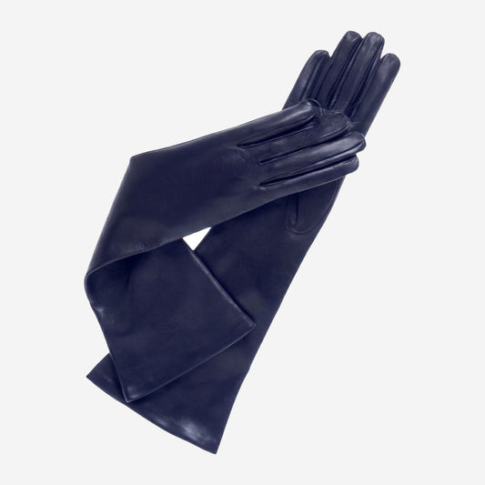 Elena (navy) - Italian silk lined 8-button length leather opera gloves