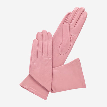 Elena (pink) - Italian silk lined 6-button length leather opera gloves
