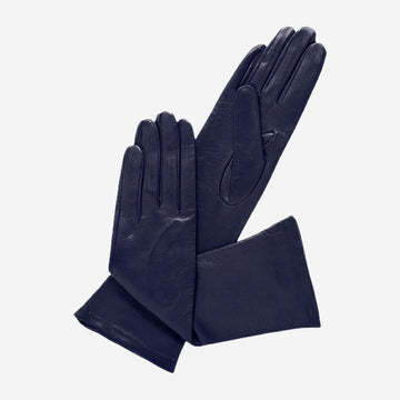 Elena (navy) - Italian silk lined 6-button length leather opera gloves