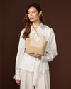 Elisabetta (light beige) - Women's Italian raffia mini bag with calf leather handle