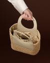 Elisabetta (light beige) - Women's Italian raffia mini bag with calf leather handle