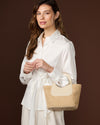 Elisabetta (light beige) - Women's Italian raffia mini bag with calf leather handle