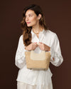 Elisabetta (light beige) - Women's Italian raffia mini bag with calf leather handle