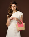 Elisabetta (lobster pink) - Women's Italian raffia mini bag with calf leather handle