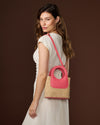 Elisabetta (lobster pink) - Women's Italian raffia mini bag with calf leather handle