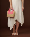 Elisabetta (lobster pink) - Women's Italian raffia mini bag with calf leather handle