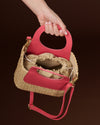 Elisabetta (lobster pink) - Women's Italian raffia mini bag with calf leather handle
