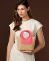 Elisabetta (lobster pink) - Women's Italian raffia mini bag with calf leather handle
