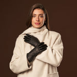 Emilia (black) - classic Italian lambskin leather gloves with cashmere lining and checkered pattern - Fratelli Orsini - Luxury Leather Gloves - Handmade in Italy - 6