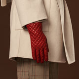 Emilia (red) - classic Italian lambskin leather gloves with cashmere lining and checkered pattern - Fratelli Orsini - Luxury Leather Gloves - Handmade in Italy - 7