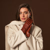 Emilia (brown) - classic Italian lambskin leather gloves with cashmere lining and checkered pattern - Fratelli Orsini - Luxury Leather Gloves - Handmade in Italy - 8