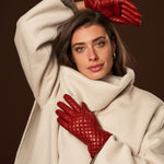 Emilia (red) - classic Italian lambskin leather gloves with cashmere lining and checkered pattern - Fratelli Orsini - Luxury Leather Gloves - Handmade in Italy - 8