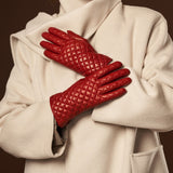 Emilia (red) - classic Italian lambskin leather gloves with cashmere lining and checkered pattern - Fratelli Orsini - Luxury Leather Gloves - Handmade in Italy - 9