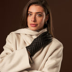 Emilia (black) - classic Italian lambskin leather gloves with cashmere lining and checkered pattern - Fratelli Orsini - Luxury Leather Gloves - Handmade in Italy - 9